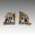 Animal Bronze Sculpture Elephant Left Bookrack Carving Deco Brass Statue Tpal-142A